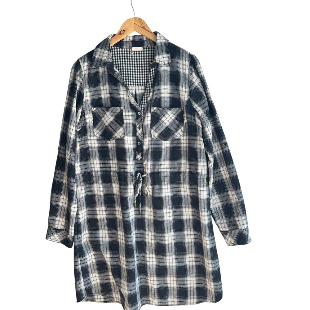 Skies Are Blue‎ Shirt Dress Black/White Drawstring Waist Medium Oversized